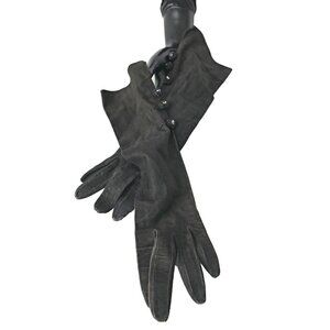 Vintage Evening Gloves Black Suede & Aurora Borealis Beading Evening Gloves Dres